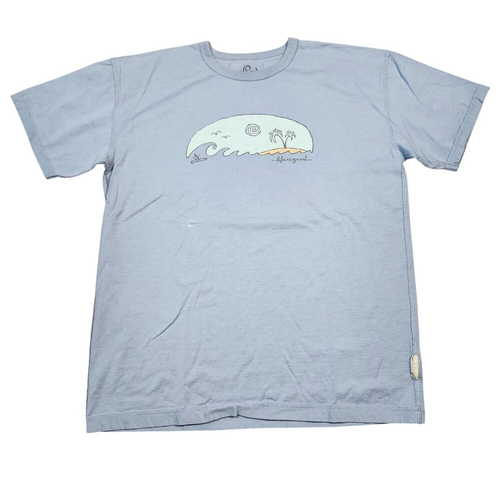 Life Is Good Karma Island Surfer Mens Blue Graphic T-Shirt Medium